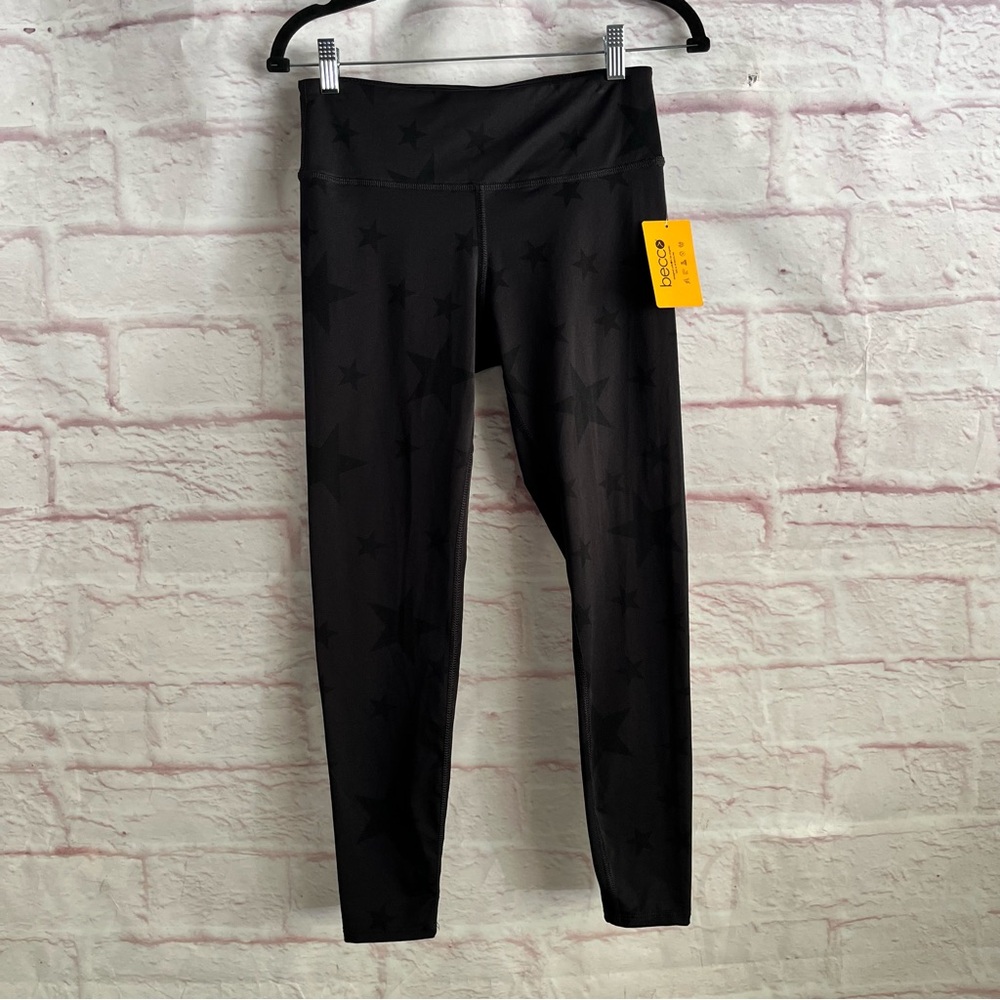 Becco Black Star Pattern Cropped Leggings Yoga Gym Athleticwear NWT